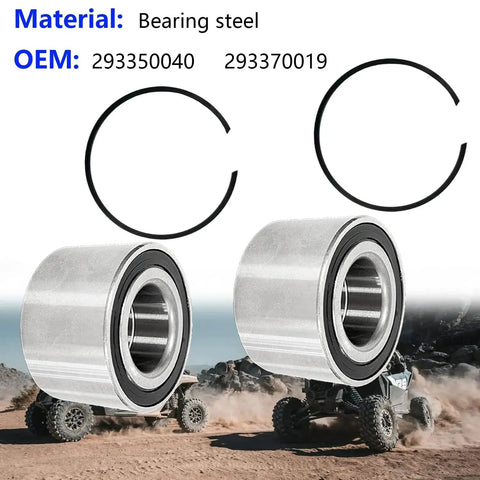 Rear Wheel Bearing Kit For Can Am Outlander 330 400 500 650 800 1000 Renegade Commander Maverick Trail Sport 800 1000 Replacement For 293350040 293370019 Heavy Duty Wheel Hub Bearings For Off Road Adventures And Rough Terrain with steel bearings and circlips displayed.