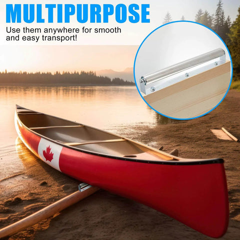 Boat Trailer Roller with Bracket Set 1.5" Diameter Conveyor Kayak Metal Roller with Canada-themed canoe on beach