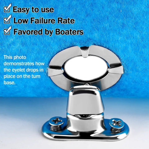 Close-up of 20 Sets Canvas Twist Lock Fasteners With Turn Button Fasteners Eyelets And Stud Mounting Screws for marine canvas.