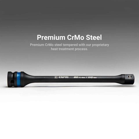 1/2 in. Drive 100 ft. lbs. Torque Limiting Extension Bar chrome moly close-up, product branding visible, focus on material strength