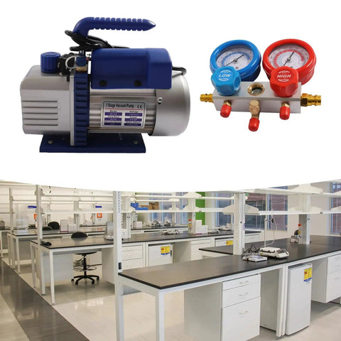 All In One Car AC Repair Kit With 3CFM Vacuum Pump And 4 Way Manifold Gauge For R134a And R410a 110V 150 Microns Vacuum