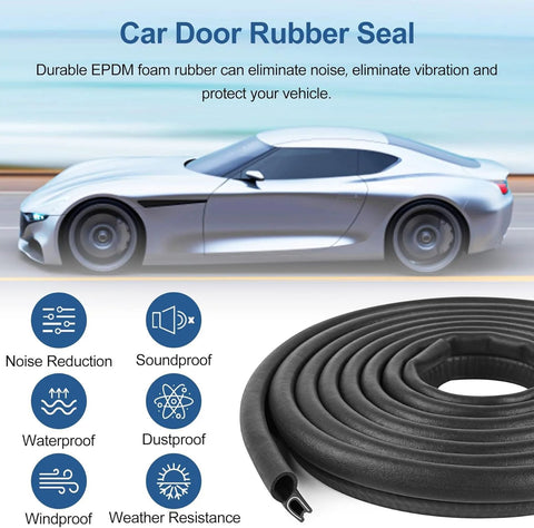 Automotive door weather stripping, 10ft EPDM black rubber edge seal for cars, trucks, RVs, and home use, Amazon.