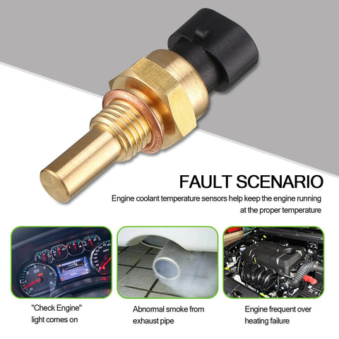Flygun engine coolant temperature sensor with brass body and black connector.