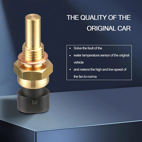 Car engine water temperature sensor with brass body and black plastic base.