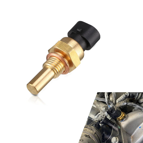 Flygun 1 PC car engine water temperature sensor with brass threaded probe and black connector, Delphi-compatible