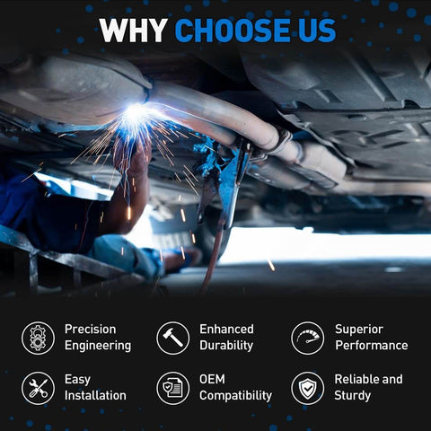 Mechanic welding under car with focus on vehicle maintenance benefits, including precision engineering and easy installation.