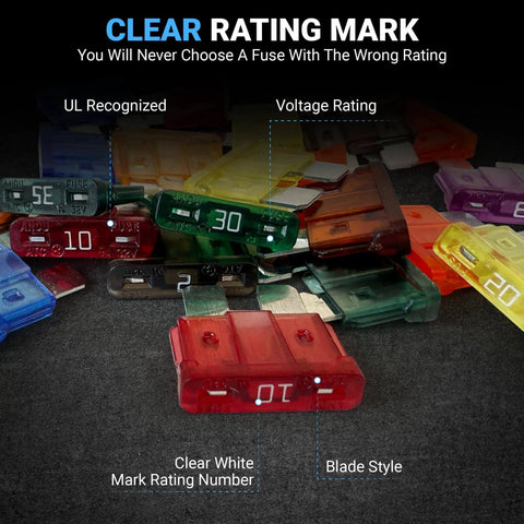 ATO And ATC Car Fuse Assortment Kit With 55 Pieces Color Coded Blade Fuses In A 2A To 40A Range for easy identification.