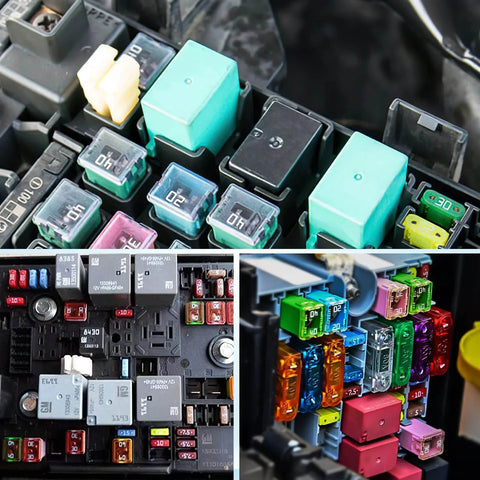 All-In-One Blade Jcase Car Fuse Assortment Kit with 250 Fuses installed in various automotive fuse boxes