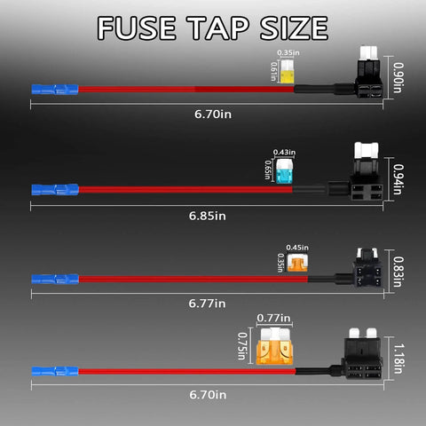 16 Pack Car Add A Circuit Fuse Tap Kit With Four Tap Types Standard Mini Micro2 And Low Profile 12V dimensions chart