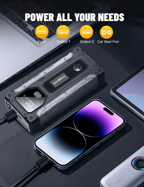High Power 5000A Car Jump Starter Lithium Battery Pack For 10.0L Gas And 9.0L Diesel Engines with USB device charging
