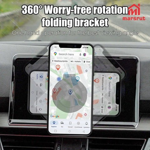 Vacuum Car Phone Mount Holder with Magnetic 360 Degree Rotatable Stand installed in car showing GPS navigation on smartphone