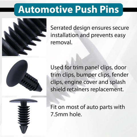 Close-up of 200 Pack Car Plastic Trim Boot Rivets Push Clips Fasteners Universal 7.6 Mm Hole 0.3 Inch Head 17.2 Mm Fits Most Panels