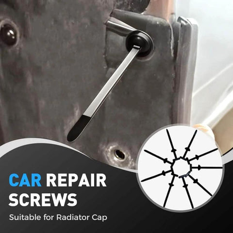 Close-up of car repair screw secured in radiator cap with diagram on black background