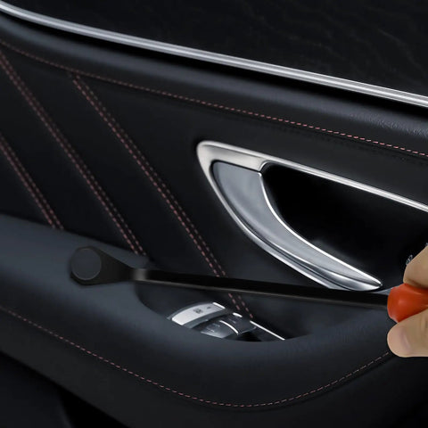 Auto Clip Pliers Set And Fastener Remover Kit For Car Trim 3 Piece With Storage Bag in use on car door panel