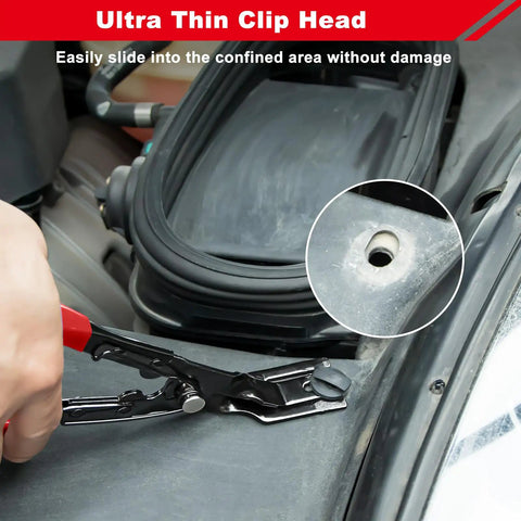 Side view of a 3 Piece Clip Remover Tool Set For Auto Trim And Fastener Removal, Pry Tool Kit For Car Door Panels And Dashboard in use