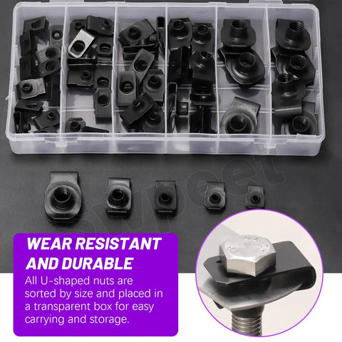Heavy Duty Car U Clip Kit 50 Pieces M4 M5 M6 M8 M10 U Clips For Dash And Interior Trim Panels, Universal Auto Fasteners