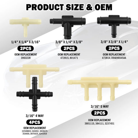 Amazon 91PCS car vacuum line connectors kit; 32 types, sizes 1/8–3/8 in, heat‑resistant beige and black fittings.
