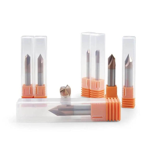 Carbide Chamfer End Mill 3 Flute TiSiN Coated CNC Carving Bit With V Groove 90 Degree Cut For Steel Aluminum Copper Alloys D6x50mm
