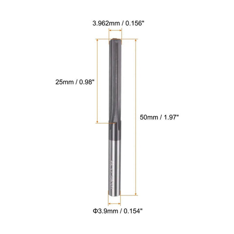 Carbide Chucking Reamer 0.156 Inch Straight Flute Straight Shank CNC Tool for Metal Lathes and Machining Centers, 25mm Cutting Length.