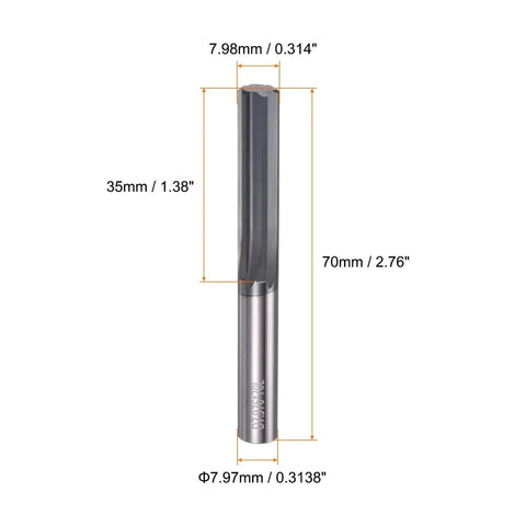 Front view of Pro Grade Carbide Chucking Reamer 0.314 Inch Diameter Straight Flute With Straight Shank 70mm OAL