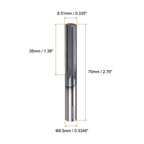 Carbide Chucking Reamer 0.335 Inch Diameter Straight Flute Straight Shank Tool For Metal Shop Pros, dimensions labeled