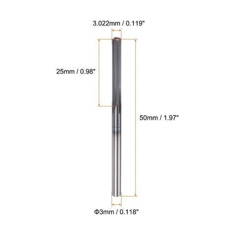 Front view of Carbide Chucking Reamer 0.119 Inch Diameter 3.022 Mm Straight Flute Straight Shank Tool for Metalworking Lathes