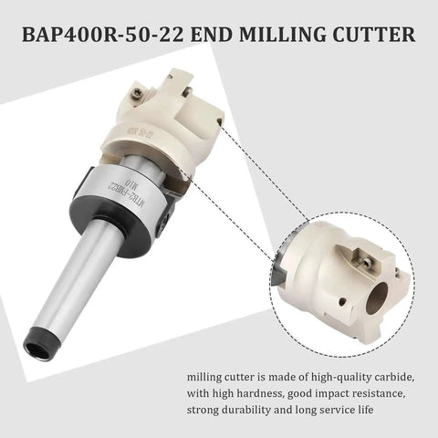 Close-up of an End Mill Set With Face Mill Holder And Wrench Carbide Insert Cutter for CNC Milling, oxidation resistant, shown at an angle.