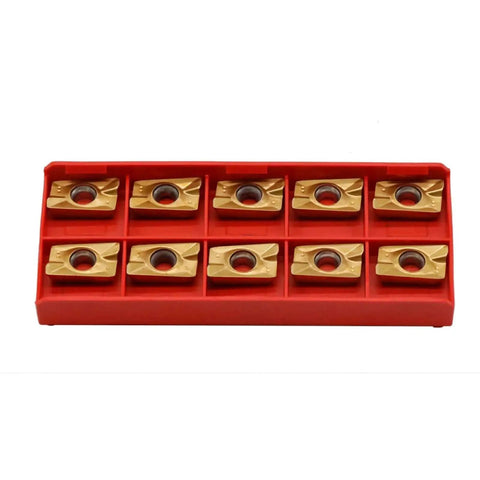 10 APMT1604 carbide inserts in red tray from R8 Shank Face End Mill Arbor Kit With 7/16-20UNF Thread, 400R-50-22-4T 50mm 4-Flute Cutter Bore 22mm