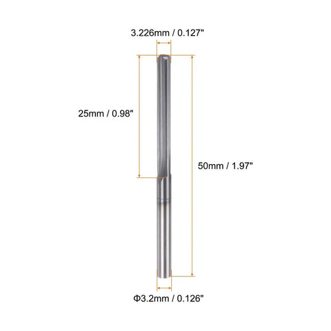 Front view of Carbide Chucking Reamer Pro Grade 0.127 Inch Diameter with 25 mm Cutting Length for Metalworking Lathe Tools.