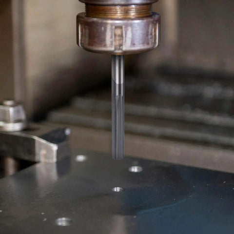 Carbide Chucking Reamer 0.38 Inch Diameter Straight Flute Straight Shank For Metal Lathe CNC Machining Centers Pro Grade Precision Finish Long Tool Life Black Harfington being used in a CNC machining center