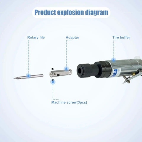 Heavy Duty Quarter Inch Carbide Steel Reamer Drill Bit Double Cut Burr for Tire Repair with Quick Release Adapter diagram