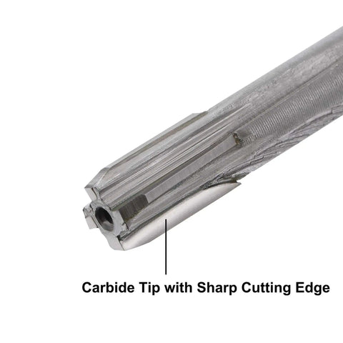 Close-up of 10mm Chucking Reamer With Carbide Tip H7 For Lathe And Milling 250mm 10 Inch Length Straight Flute Durable High Speed Steel Body