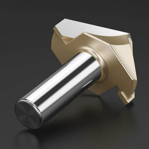 Side view of a Five Piece 90 Degree V Groove Router Bit Set With One Quarter Inch Shank And Half Inch Cutter Diameter For Woodworking And CNC Engraving Carbide Tipped V Groove Bits For Precise 3D Milling And Carving.
