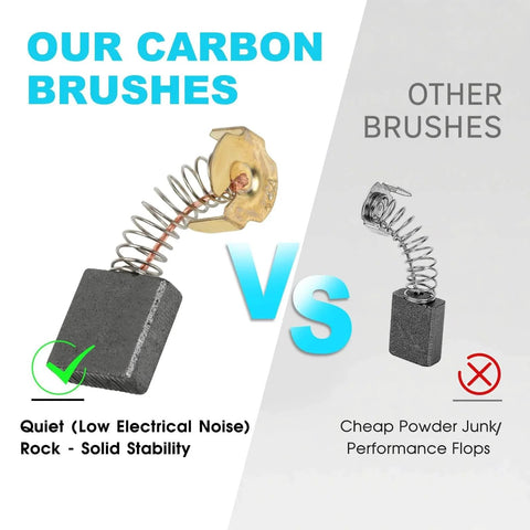 Comparison of 60 Pcs Electric Motor Carbon Brushes Set with competitor, highlighting superior graphite and copper quality.
