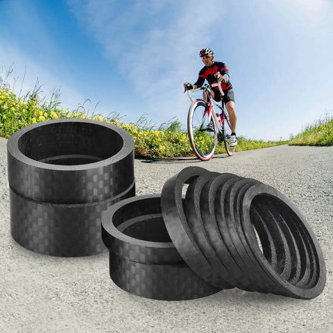 Eleven Piece Carbon Fiber Headset Spacers For One And One Eighth Inch Stems Matte Finish Precision Engineered For MTB And Road Bikes