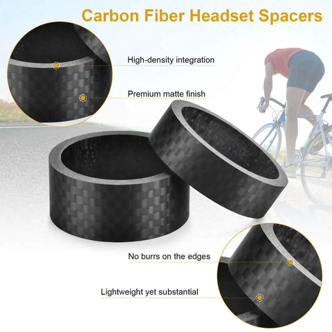 Eleven Piece Carbon Fiber Headset Spacers For One And One Eighth Inch Stems Matte Finish Precision Engineered For MTB And Road Bikes