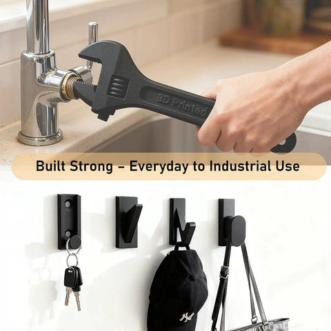 3D printed matte black tool fixing a faucet, demonstrating Carbon Fiber PETG Filament for 3D Printing 1.75mm Matte Black 1kg PETG-CF.