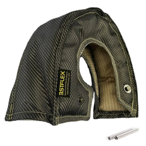 Premium T4 Turbo Blanket Heat Shield Cover Wrap with Carbon Fiber for T4 Turbocharger, includes Locking Springs