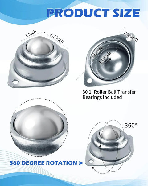 16 Pcs Table Ball Slide Units Roller Ball Transfer Bearings with 1 Inch Carbon Steel Ball Screw Mounted