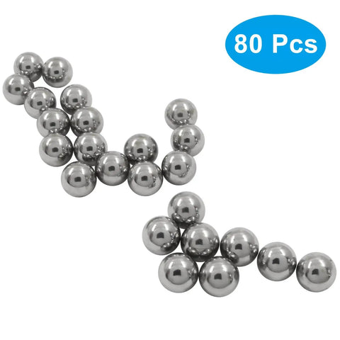 80 pieces of 10mm carbon steel bearing balls arranged on white background, ideal for industrial equipment and DIY projects.