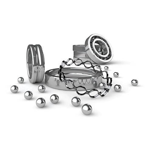 10pcs 20mm Carbon Steel Bearing Balls Precision Polished with metal rings and bearings on white surface
