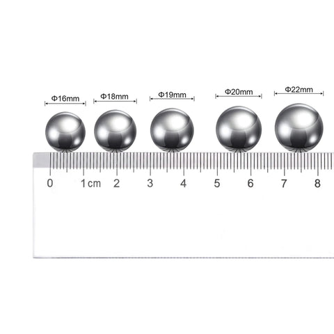 Assorted steel bearing balls measured, showcasing 20pcs 20mm Carbon Steel Bearing Balls Precision Polished with size comparisons