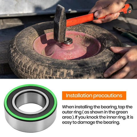 Installation of Four Pack Carbon Steel Bearings With Five Eighths Inch Bore for Lawn Mowers, Wheelbarrows, Carts and Hand Trucks