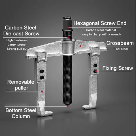 Heavy-Duty Bearing Puller Set with two-jaw adjustable pulley tool, carbon steel die-cast screw, 4 inches, for auto car repair.