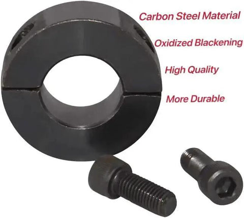 Double Split Shaft Collar Clamp Set For One Quarter Inch Bore By AZSSMUK Carbon Steel With Black Oxide Coating, includes screws