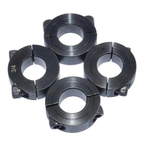 Four two-piece clamping shaft collars, 3/4 inch double split, set screw style carbon steel, for machinery and industrial use by KZNANZN.