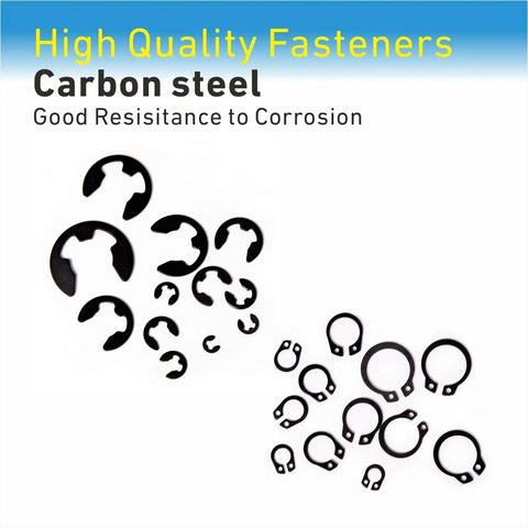 324 Piece E Clips And Snap Ring Kit In Carbon Steel For Heavy Duty Use, showing assortment of E clips and retaining rings