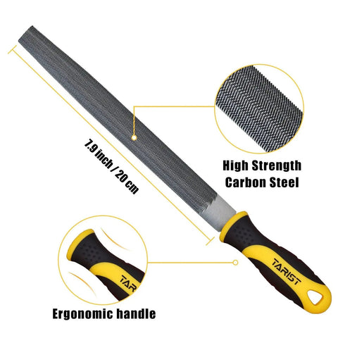 Efficient 3 piece 8 inch metal file set featuring flat half round and round files forged from carbon steel with 62-66 HRC hardness