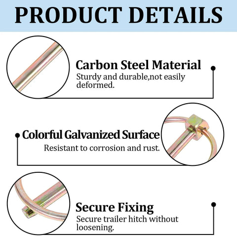 Carbon steel lynch pin with colorful galvanized surface and secure fixing details for Heavy Duty Stainless Steel Lynch Pin Set With Ring 30 Pack Trailer Coupler Pins Three Sixteenth By One And Seven Sixteenths Inch For Trucks Tractors Trolleys Lawn Mowers And Trailers Secure Quick Release Pins For Heavy Equipment