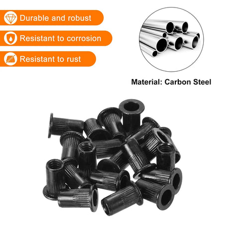 Flat Head Rivet Nuts With Knurled Body For Secure Threaded Inserts In Carbon Steel Thread Size Ten To Twenty Four Twenty Pieces Pack